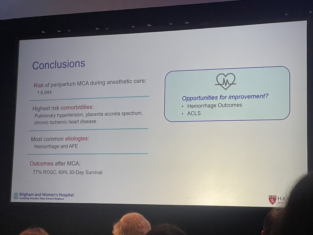 @BrighamOBAnes @Ron_George @LimGrapes @ruthi_landau @OBsleepmerchant Management and Conclusions ✔️Risk 1:8,944 ✔️Hemorrhage and AFE most common etiology ✔️Highest risk comorbidities: pulmonary hypertension , placenta acreta, and ischemic heart disease #SOAPAM2024 #GertieMarx #OBAnes