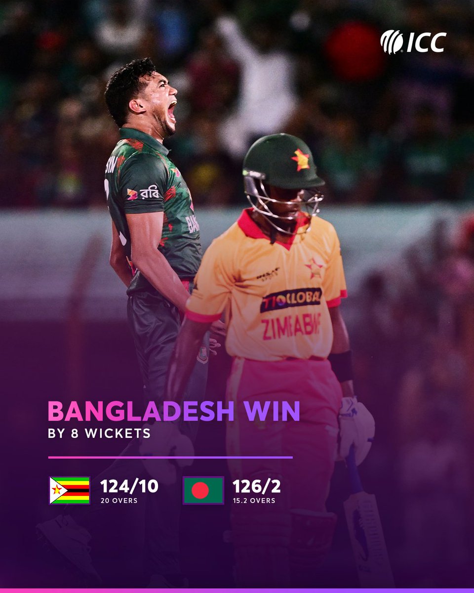 Bangladesh cruise to an eight-wicket win in the first T20I against Zimbabwe 👊 📝 #BANvZIM: bit.ly/4dr4Y2y