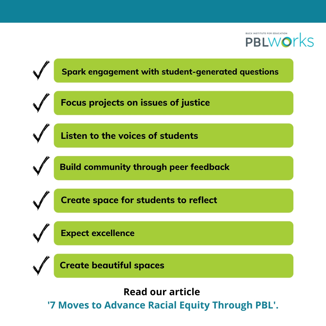PBL, when designed intentionally, holds great potential for advancing educational equity. By embracing PBL, schools, and classrooms can foster a more inclusive and equitable learning environment. 7 Equity Moves for PBL ⬇️ bit.ly/2F8wS58