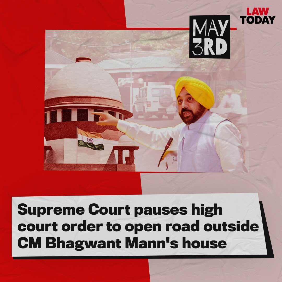 The Supreme Court was hearing the Punjab government's challenge to an order passed by the Punjab and Haryana High Court that reopened the barricaded road outside the CM’s residence for public use.  Read more: rb.gy/loyeof