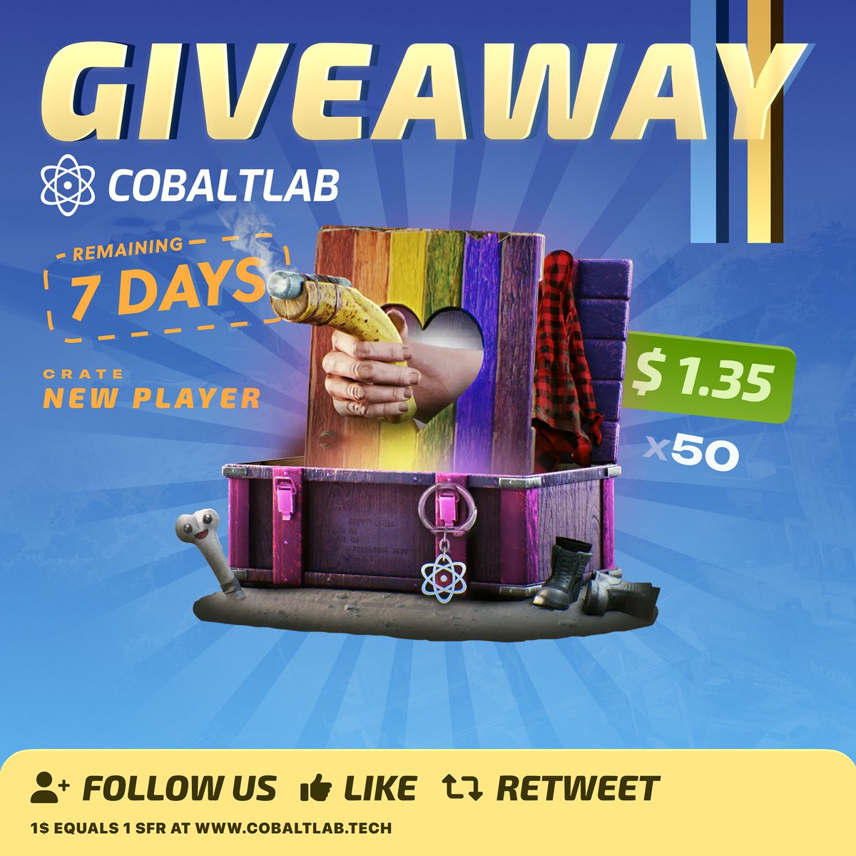 50 New Player Crates Giveaway! 🎁

To enter:

• Follow us @Cobaltlabrust 
• Like & Retweet

– 5 winners will be randomly selected in 7 days. Good luck! 🍀