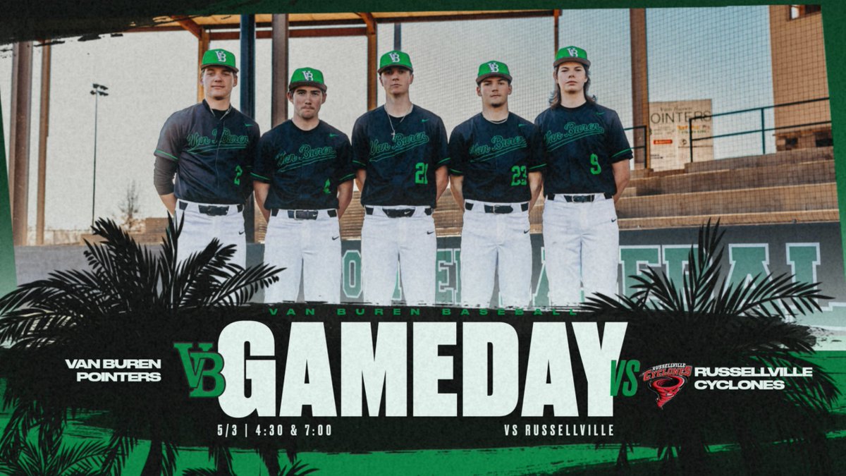 Game On! SENIOR NIGHT! @VBSDbaseball will host @cyclonedugout for a 5A West DH at the Field of Dreams, 4:30 & 7:00! Tickets are $5 cash only, AAA passes or VBSD passes at the entrance to the park! Livestream - vanburenathletics.com/broadcasts