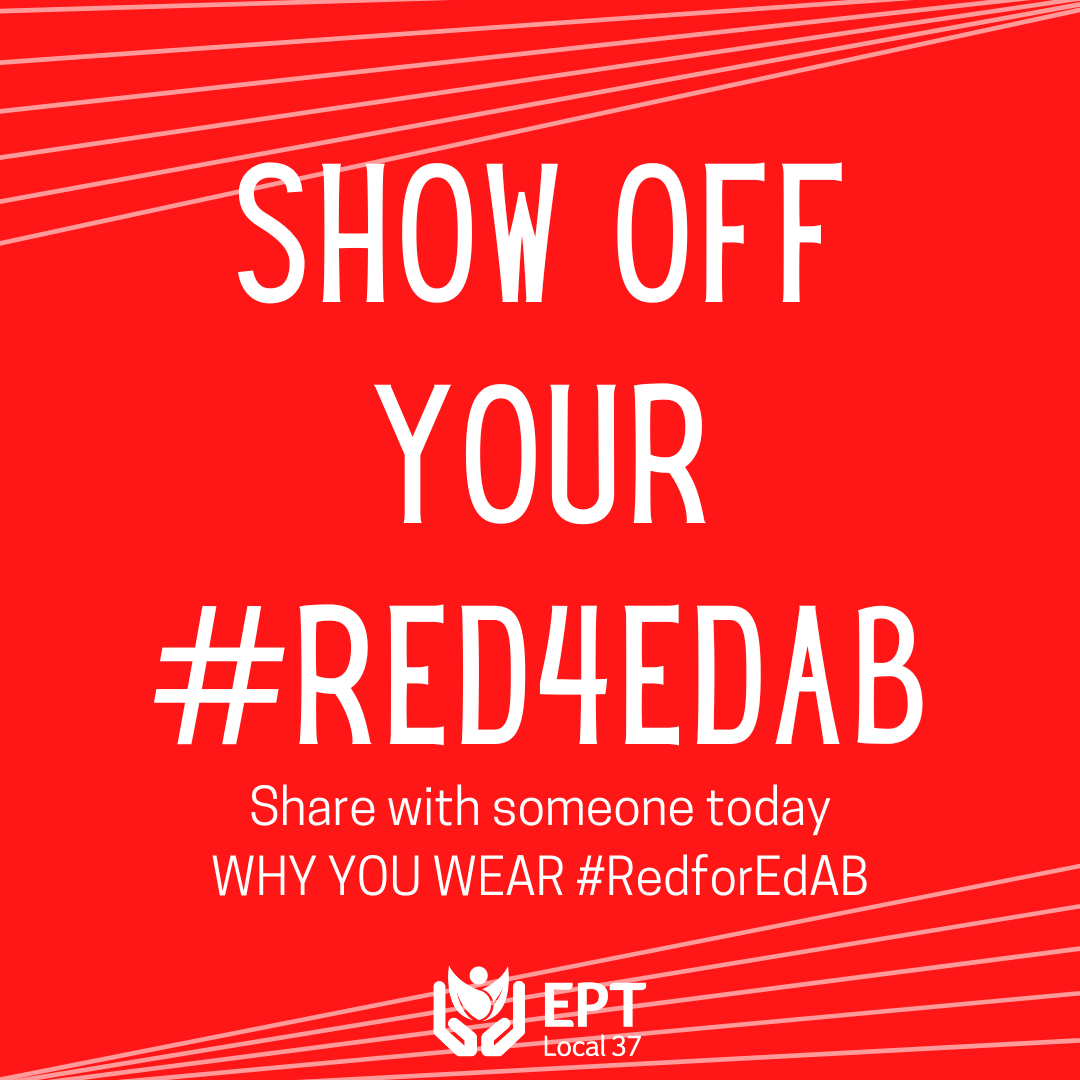 ❤️ & SHARE: Calling all those who VALUE PUBLIC EDUCATION! Share you in ur RED for #Red4EdAB Fridays! Tag us so we can show off public education advocates & are ready to stand up for its future in Alberta! #edpub #local37 #Red4EdAB #RedforEdAB #StandUp #DemandBetter