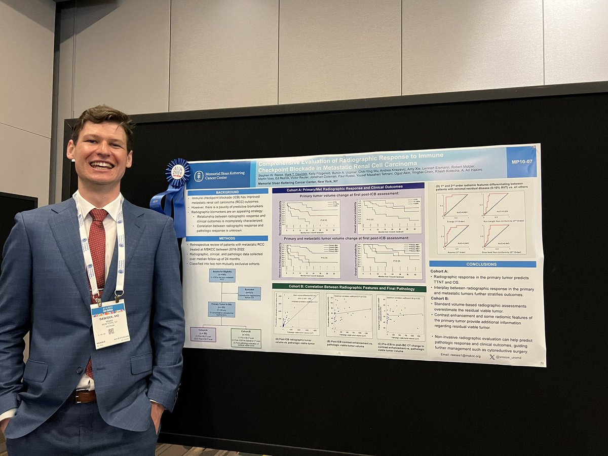Congratulations to our best poster winner in the Advanced Kidney cancer session this morning! Drs. Mark Dawidek, Stephen Reese @arihakimi and team! #AUA2024 #MSKCC
