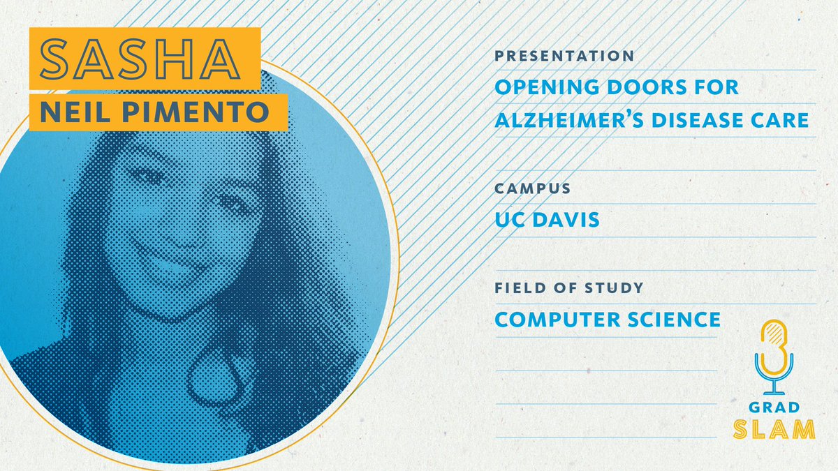 Good luck to Sasha who is competing in #GradSlam today! Her presentation will focus on research that tackles an important healthcare challenge—enabling those with Alzheimer's disease to live independently for longer periods. Tune into the livestream: ucdav.is/3JJLKru