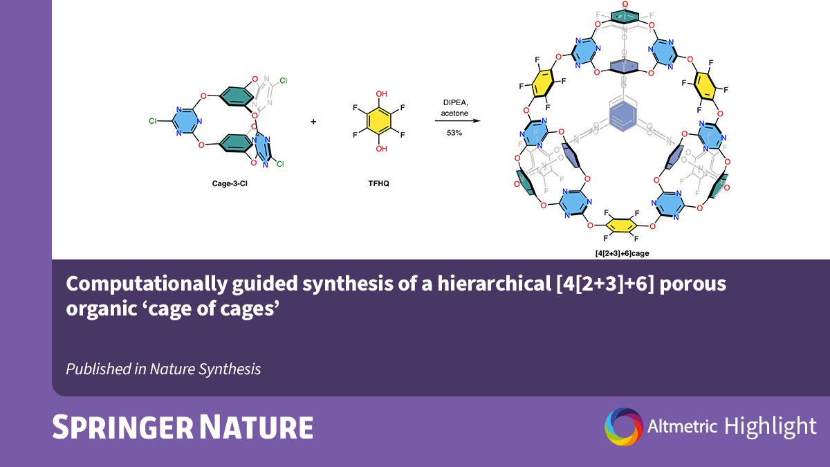 One of our top rated article on @altmetric this past week was 'Computationally guided synthesis of a hierarchical [4[2+3]+6] porous organic ‘cage of cages’. You can read the @NatureSynthesis article here: nature.com/articles/s4416…