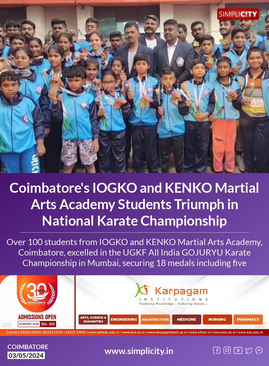 Coimbatore's IOGKO & KENKO Martial Arts Academy Students Triumph in National Karate Championship simplicity.in/coimbatore/eng…