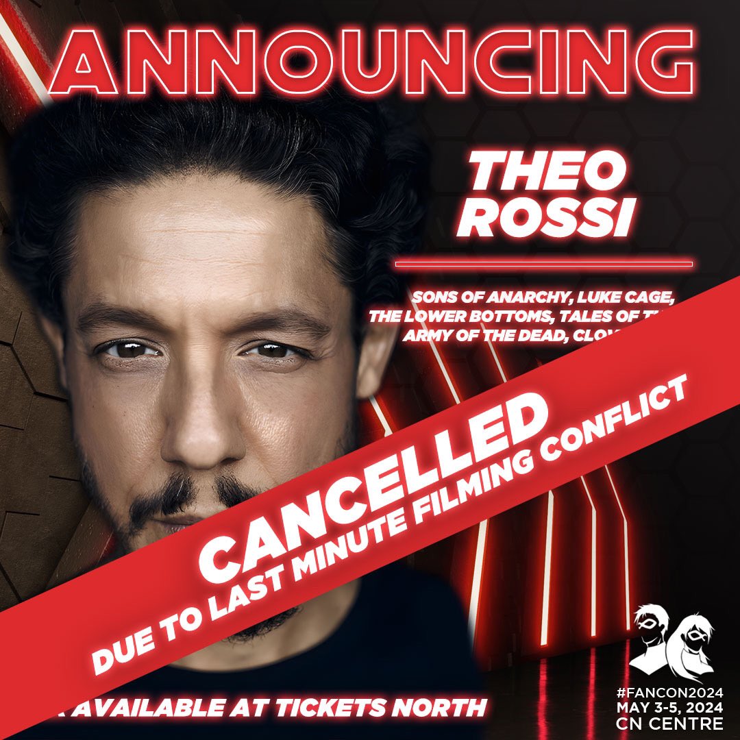 It's not how we wanted to start our Decade Celebration, but Theo Rossi won't be attending Northern FanCon due to a last-minute filming conflict. He did try very hard to be here to meet his fans. We are SO sorry about this; we also looked forward to having Theo at the show. BUT…