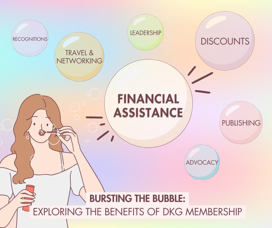 Exciting news!💥DKG, via DKGIEF, offers funds for member & nonmember financial aid.💸Funds cover emergencies, academic learning, leadership growth & community outreach.🎓🚀🔗Stay tuned for details on how to benefit & then share with others!💬Something for all!💰#BurstingTheBubble