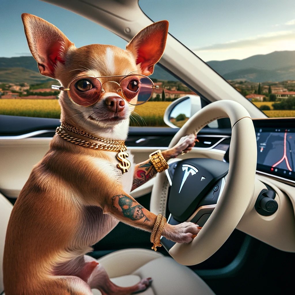 Tesling to work each morning like a boss—autopilot is a game-changer for a Chihuahua in a humans world. Thanks @elonmusk for the smooth ride! #ChihuahuaInCharge #TeslaLife