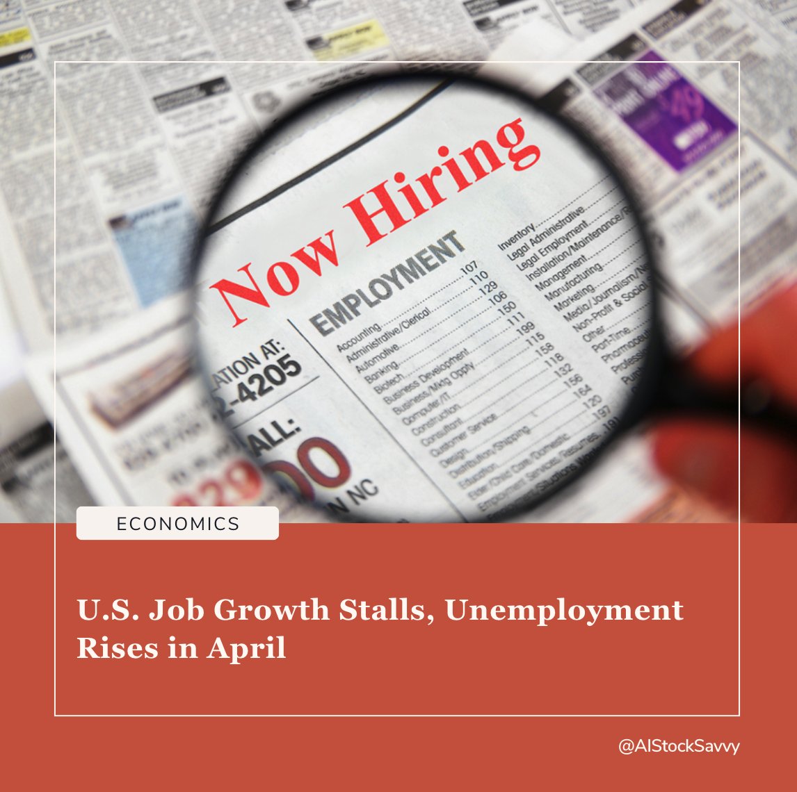 📣 JUST IN: U.S. Job Growth Slows, Unemployment Ticks Up to 3.9% 📉 #Economy #JobsReport

👉 Key Highlights:

📍 U.S. adds 175,000 jobs in April, well below the expected 240,000.

📍 Unemployment rate increases to 3.9%, higher than anticipated 3.8%.

📍 Average hourly earnings