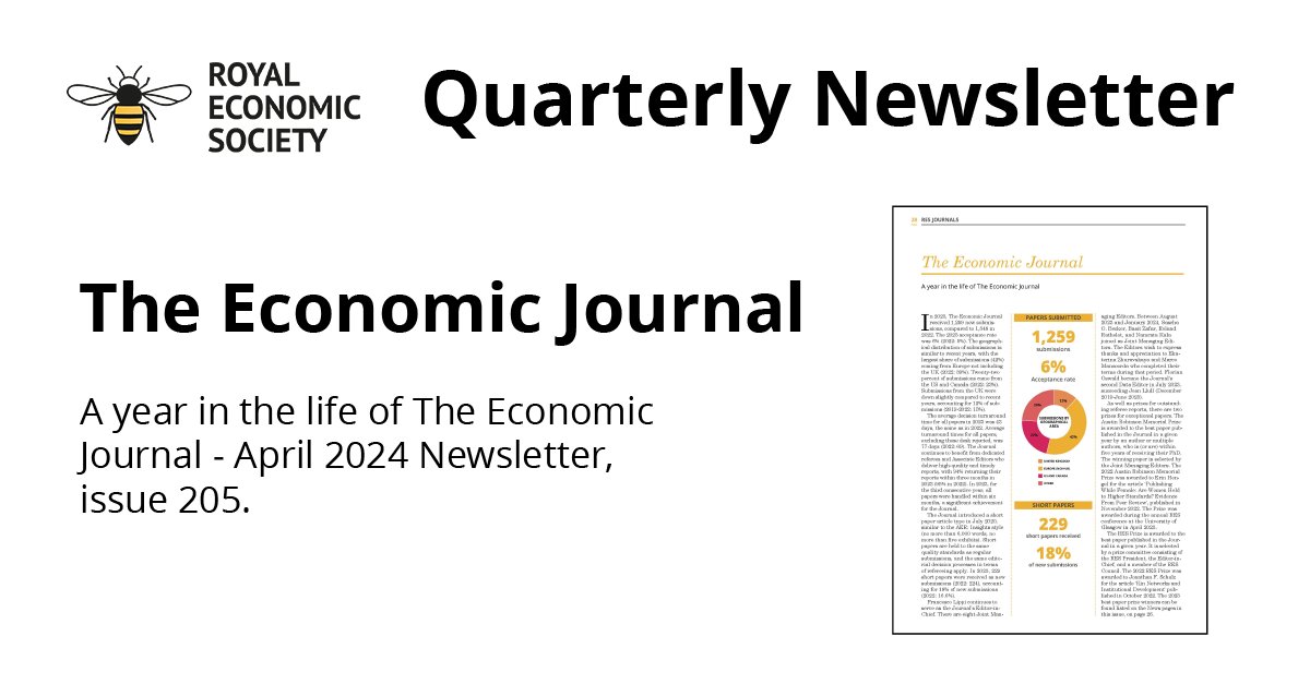 📰Read how @EJ_RES is doing in the latest summary of the EJ Annual Report in our April #QuarterlyNewsletter. Read👉bit.ly/3U65sCJ Become a #RESmember for the full access! #EJ #EconTwitter #RESJournals