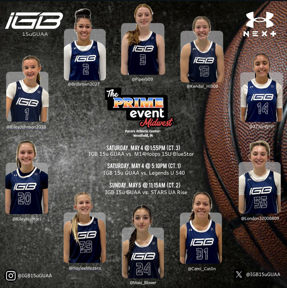 Back on the court this weekend at The Prime Event Midwest! Come check us out. 📍Westfield,IN 📅 May 4-5 🏀 Pacers Athletic Center @SelectEventsBB @IGB_Hoops