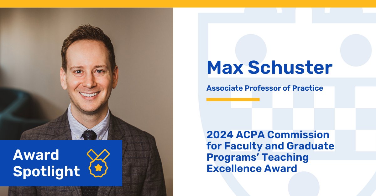 Congratulations to faculty member Max Schuster, who received the 2024 Teaching Excellence Award from the @ACPA Commission for Faculty and Graduate Programs! Learn more: bit.ly/4bn66CR