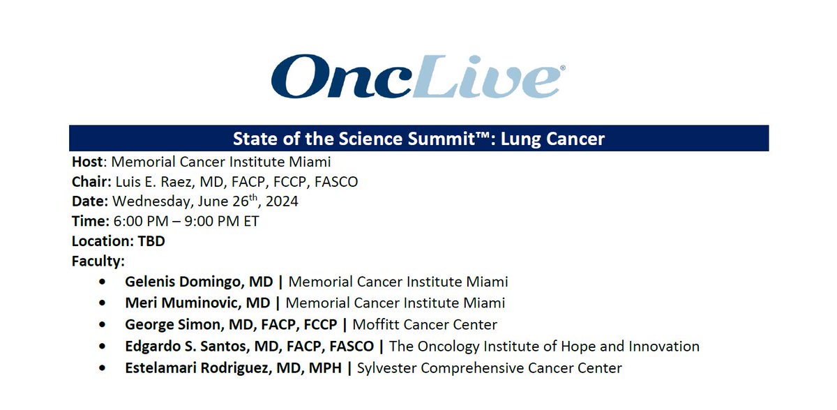 Pls join in our 2024 @MCIStrong @mhshospital @OncLive @OncLiveSOSS #lungcancer summit with @Latinamd @EdgardoSantosMD Gelenis Domingo Meri Muminovic George Simon @MoffittNews @NewsMoffitt @FLASCO_ORG @OLACANCER1 @OncologyInst #LCSM