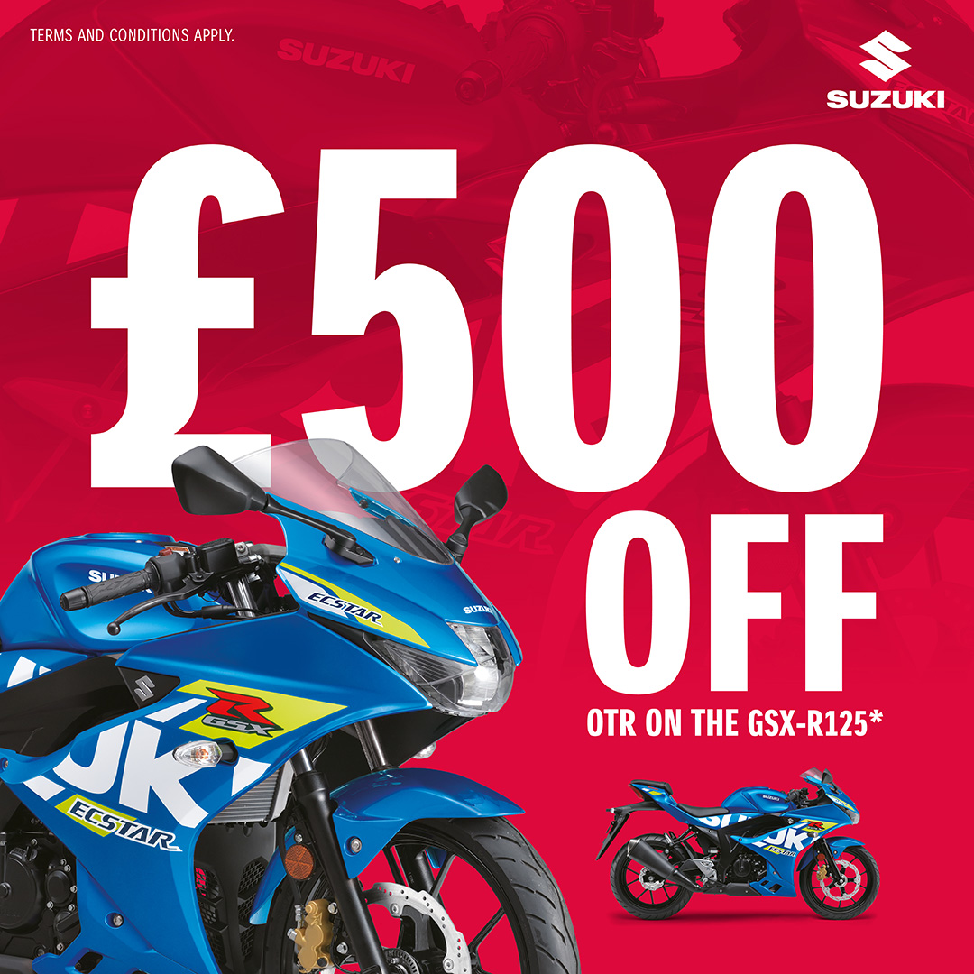 Bank Holiday bonus! Secure one of our learner-ready GSX-R or GSX-S125 machines with £500 off until the end of June. Full details: szuki.co/Kcx4 #SuzukiBikes #125cc #GSXR