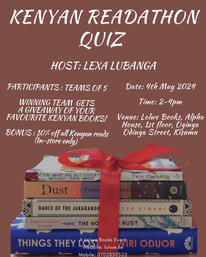 Join us tomorrow for a fun-filled afternoon as we talk all things Kenyan literature.

May the best team win! 

#kenyanreadathon #kenyanliterature #lolwebookske #kisumubookstore #kisumu