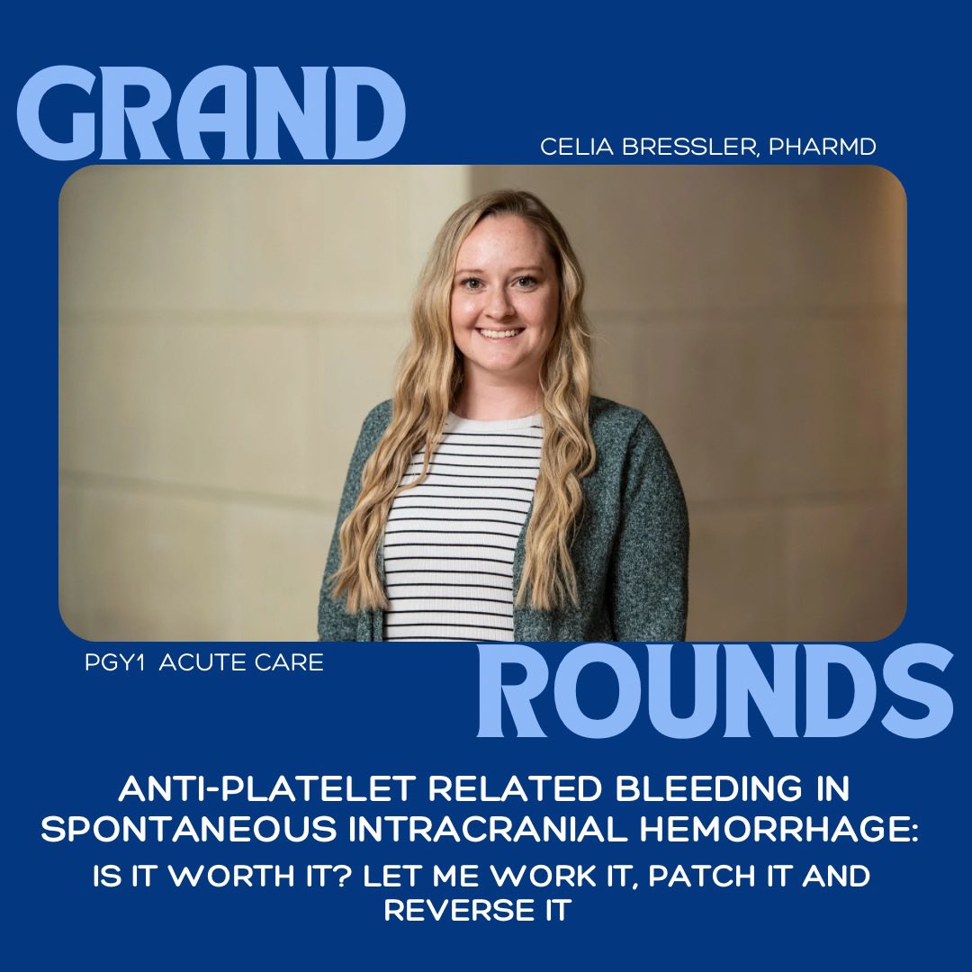 UKPharmRes's tweet photo. GRAND ROUNDS 🎙️

Today’s presenter is Dr. Bressler!  Swipe to see her objectives regarding anti-platelet related bleeding management in spontaneous intracranial hemorrhage 🩸 https://t.co/ZMawzAXAw7