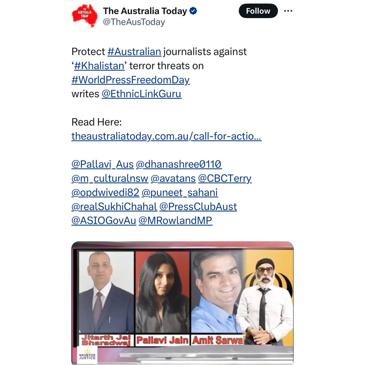 .@TheAusToday was the first portal to blame Sikhs for temple vandalism in Australia without an iota of evidence. Godi-Media channels in India used the fake news from @TheAusToday to blame & run propaganda against Sikhs in India. Now, this anti-Sikh portal is again using K-stan…