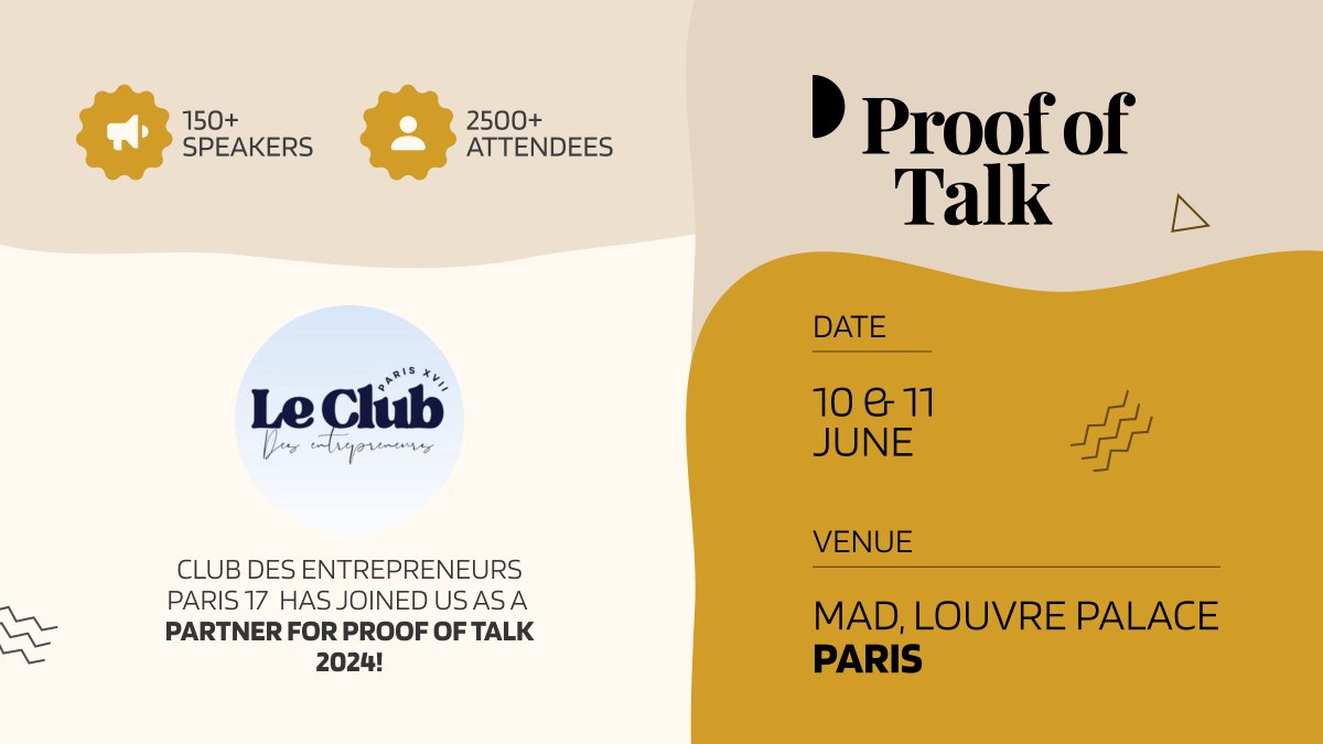 Proof of Talk is excited to announce Club des Entrepreneurs Paris 17(@Clubdesentrep17) as an official partner for our 2024 conference! Club des Entrepreneurs Paris 17 is renowned for its commitment to supporting and developing entrepreneurship in France. With a network of…