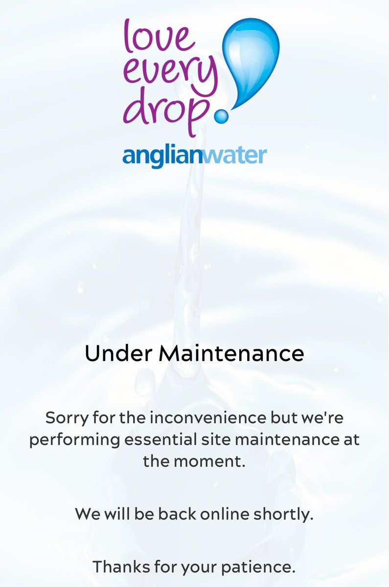 Hi @AnglianWater 
I’ve been trying to enter a meter reading for the last few days on your app, but it’s ’under maintenance’ 
Any idea when it will be fixed?
