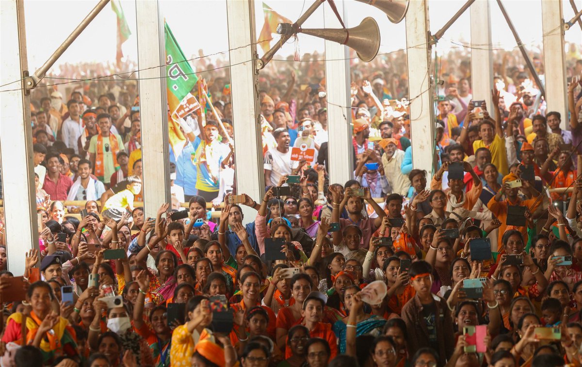 I have devoted every moment to serving you and our nation. Today, our country has achieved milestones that once seemed unattainable. Visuals from PM Modi's massive public rally in Bolpur, West Bengal.
