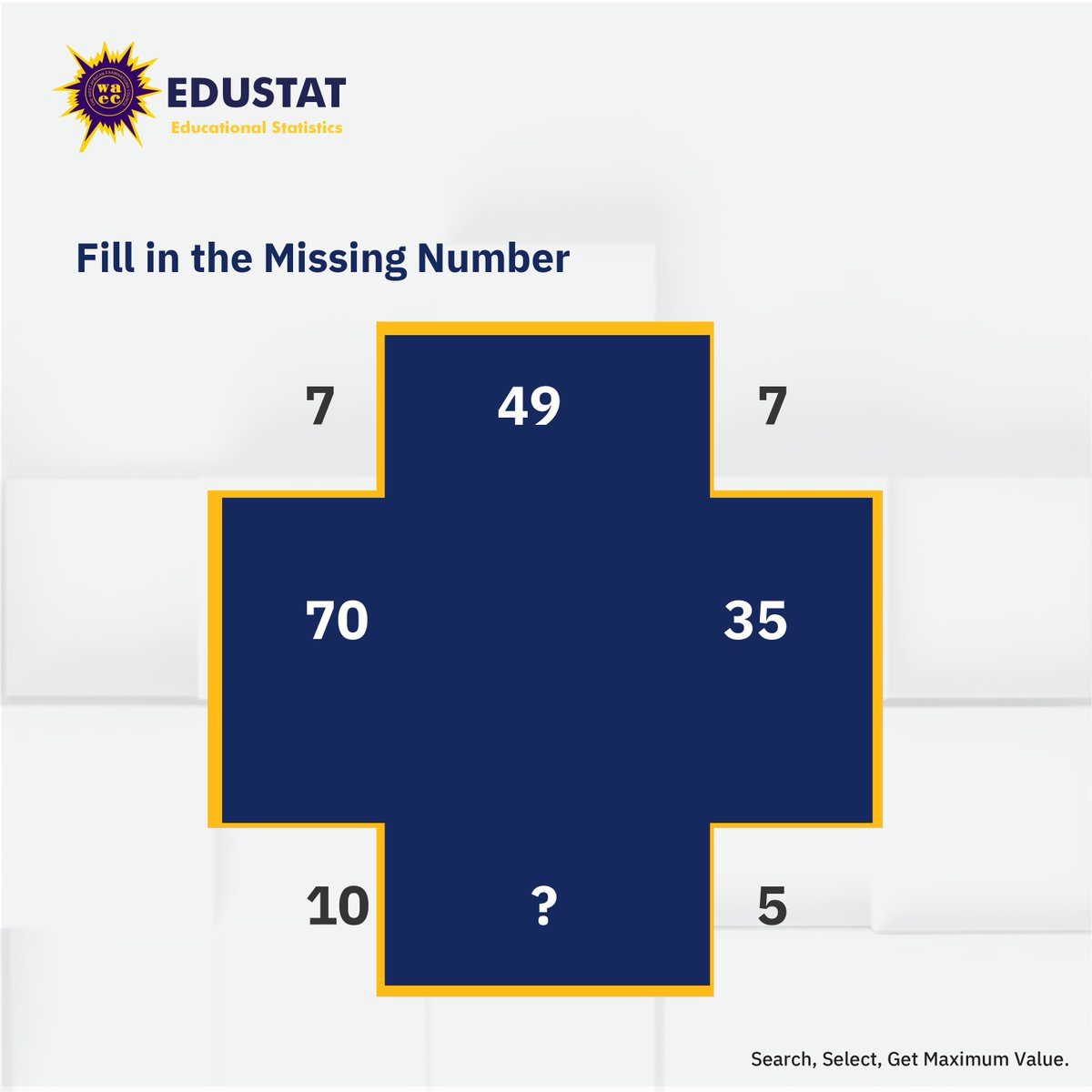 Are you ready to flex those math muscles?

Find the missing number in this puzzle and share your answer in the comments below to see if you're correct.

#waec #edustat #sidmach #technologies #data #waecedustat #educationaldata #statistics #dataanalytics #research #TGIF