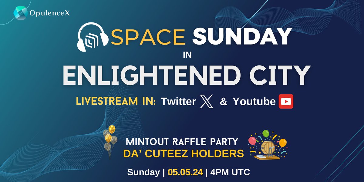 A special #SpaceSunday incoming 
as we'll live stream from  @AscendedVizion's Enlightened City on May 5th 2024 @ 4PM UTC!

Join us, as our CEO Ms. @MelP808 will share #OpulenceX Q1 2024 Progress Report, Exchanges Listings & Q2 2024 development plan

PS: live also on X & Youtube