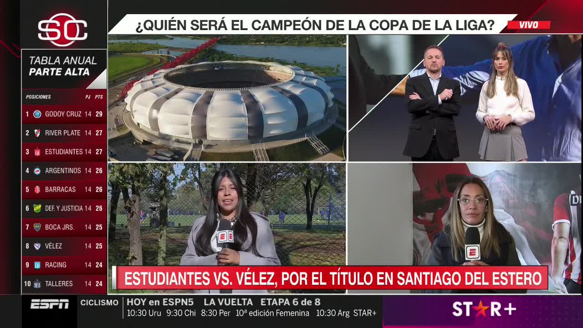 #Ahora en #SportsCenter: momento de palpitar la gran final de la #CopaDeLaLiga entre Estudiantes y Vélez de la mano de @florjuy_ e @IviRod_. 📺 #ESPNenStarPlus