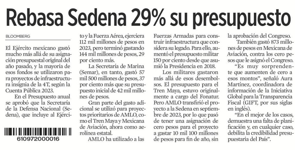 La Sedena rebasó un 29% su presupuesto.

No podía saberse.

Con Dos Bocas pasó lo mismo. 
Con el Tren Maya pasó lo mismo. 

Y Mexicana de aviación costará 100 veces más que él avión presidencial.

La 4T es el mayor fraude en la historia de México.