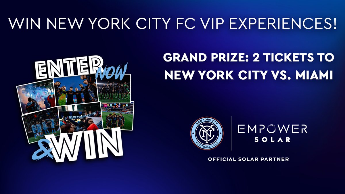 EmPower Solar (@empowersolar) on Twitter photo Calling all soccer fans! Want to watch <a href="/newyorkcityfc/">New York City FC</a> practice, get pre-game field access, or score tickets to see NYCFC vs. Inter Miami? Enter our sweepstakes to win a VIP experience! 🗽⚽
Enter at bit.ly/ESxNYCFCVIPSwe…. 😎
.
.
.
#NewYorkCityFC #DaleNewYork #EmPowerSolar Calling all soccer fans! Want to watch <a href="/newyorkcityfc/">New York City FC</a> practice, get pre-game field access, or score tickets to see NYCFC vs. Inter Miami? Enter our sweepstakes to win a VIP experience! 🗽⚽
Enter at bit.ly/ESxNYCFCVIPSwe…. 😎
.
.
.
#NewYorkCityFC #DaleNewYork #EmPowerSolar