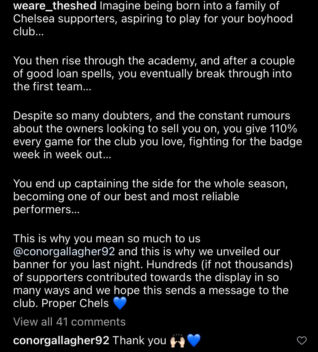 🚨🔵Gallagher says Thank You to @WeAre_TheShed for the banner. #cfc
