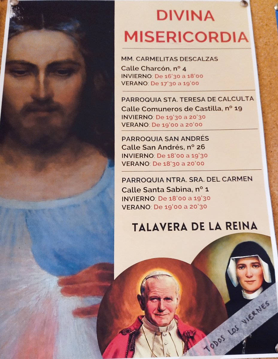 Hoy viernes os recordamos los lugares de #TalaveradelaReina de la @architoledo donde dar culto a la #DivinaMisericordia de Dios. 
#SantaFaustinaKowalska #JesúsenTíConfio