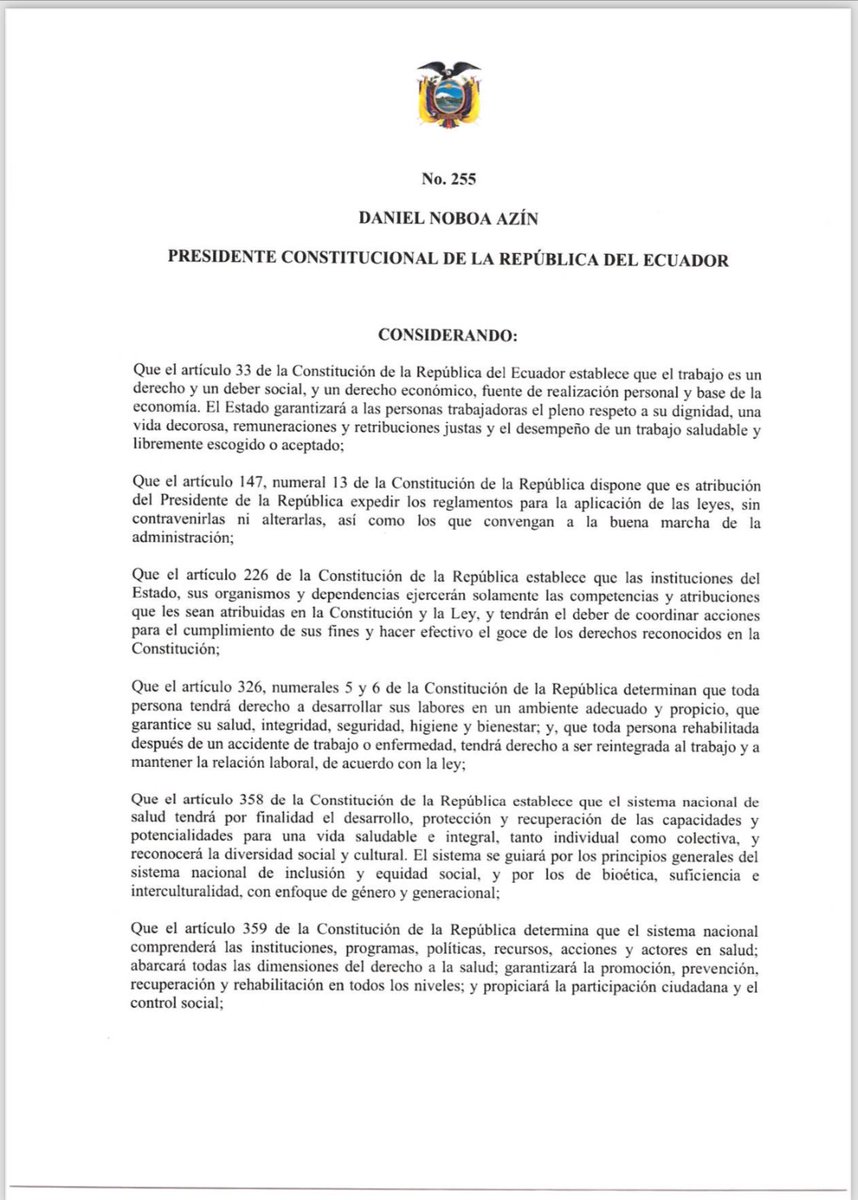 copsstec's tweet photo. Hoy es un día trascendente para el país, se ha firmado el Decreto Ejecutivo 255 mediante el cual se emite el nuevo Reglamento de Seguridad y Salud en el Trabajo, gracias presidente @DanielNoboaOk y a  la MDT @ivonneabogada por el trabajo realizado https://t.co/OEtaZeR2rJ
