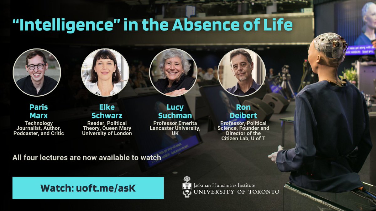 👋 Did you miss our excellent #AI workshop with @parismarx, @ElkeSchwarz, Lucy Suchman & @RonDeibert? Head over to our website to watch all 4 speakers and for more information 👇 uoft.me/asK #MachineLearning #ArtificialIntelligence #Automation #GenerativeAI