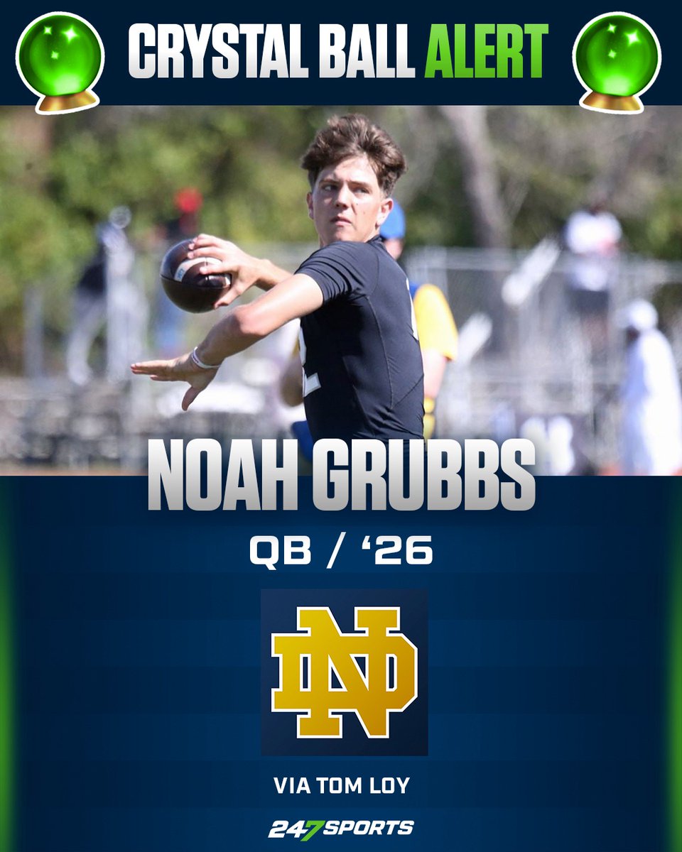After considering this Crystal Ball pick for quite some time, I finally predicted #NotreDame to eventually land a commitment from #Top247 class of 2026 quarterback Noah Grubbs. Why? Here are my thoughts in this VIP story: 247sports.com/college/notre-… @247Sports / @irishillustratd