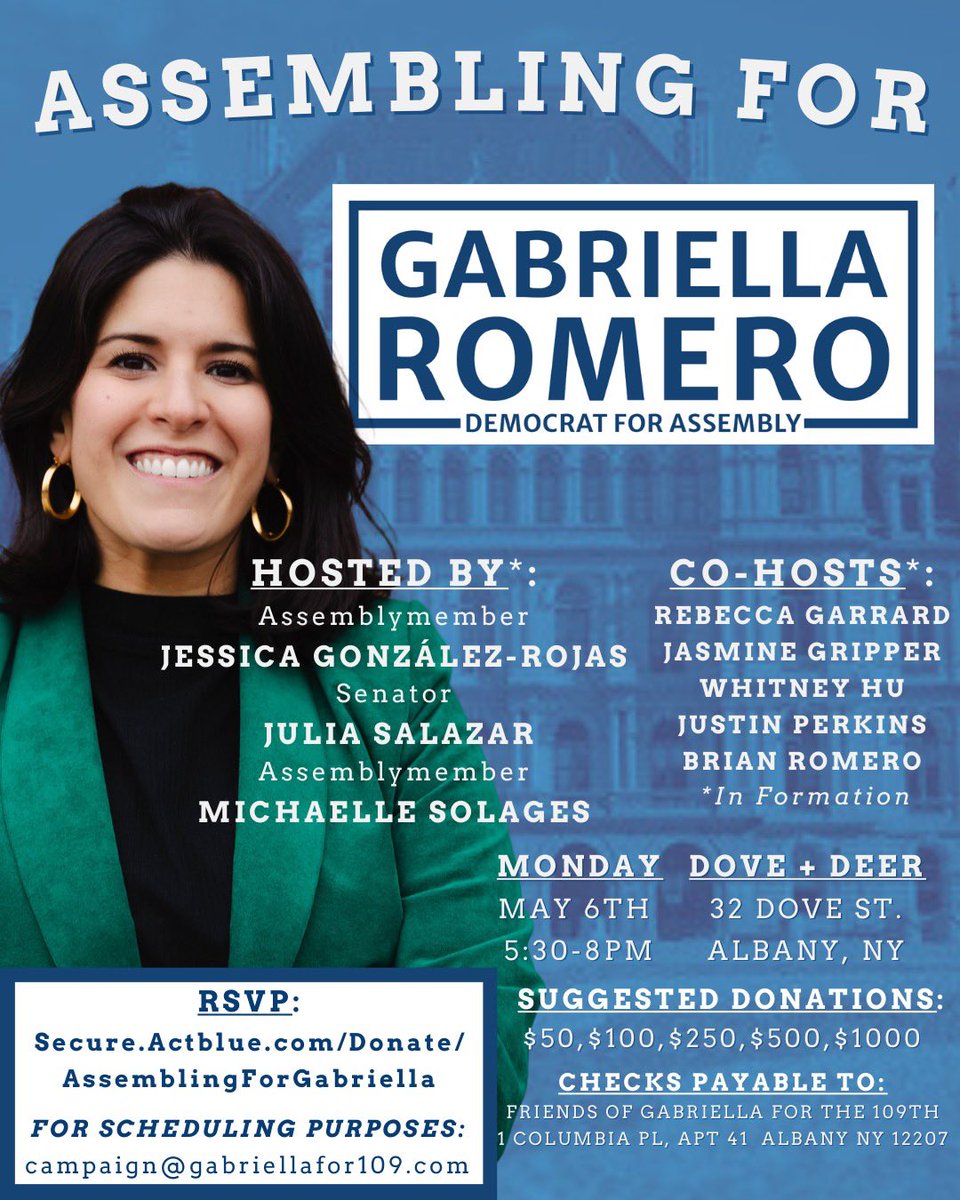 I’m so excited to be supporting @Gabriellain109, a public defender who has worked to represent working-class New Yorkers and tenants. Join us next week for this fundraiser with friends and incredible progressives. Get your tix, bring friends & let’s win! secure.actblue.com/donate/assembl…