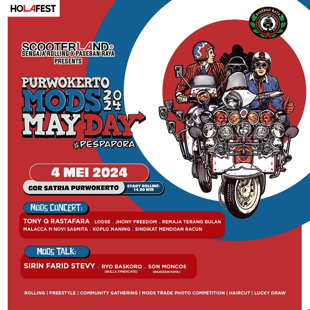 Wis siap gas lur?? 🔥🔥

📍GOR Satria Purwokerto
🗓 4 Mei 2024

Mods Concert :
Tony Q Rastafara
Lodse
Jhony Freedom
Remaja Terang Bulan
Malacca ft. Novi Sasmita 
Koplo Maning 
Sindikat Mendoan Racun 

Mods Talk :
Sirin Farid Stevy
Ryo Baskoro
Son Moncos