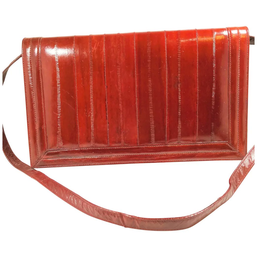 Large Burgundy Red Eel Skin Rectangular Shaped Shoulder Bag Clutch Purse #rubylane #vintage #retro #jewelry #purse #clutch #shoulderbag #giftideas #vintagebeginshere #givevintage #fashionista #sale rubylane.com/item/136230-E1…