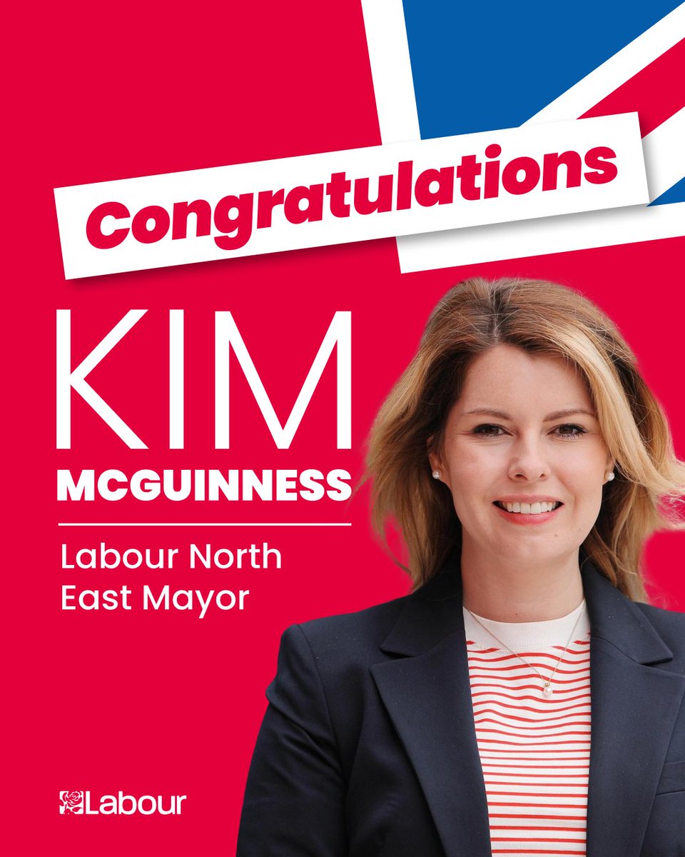 Labour WIN: Congratulations to @KiMcGuinness, the new Labour North East Mayor🌹