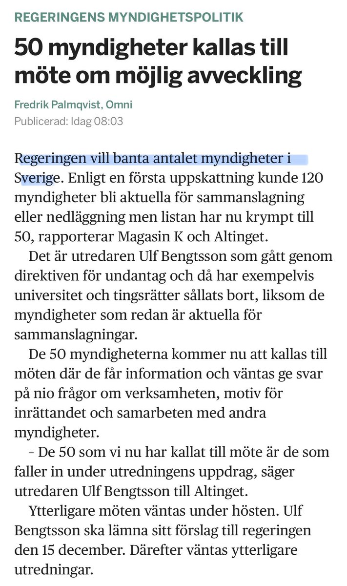 Avveckling av myndigheter… !  🥳
Varför inte lägga ner Regionerna ?
För övr anser jag att FHM bör avvecklas helt !