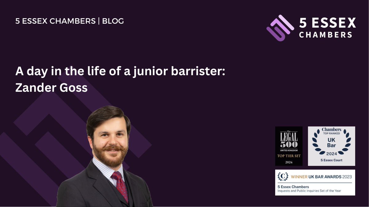 We've asked Zander Goss to tell us about a typical day in chambers (although no two days are ever the same!). Read on to find out more about life as a junior barrister at 5 Essex Chambers: bit.ly/4dmtOki

<a href="/Pupillages/">5 Essex Pupillages</a>

#5ECblog #5ECpupillage #BarristerLife