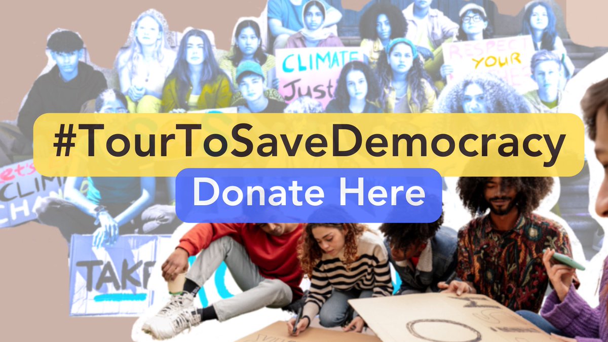 Great news! This summer, Gen Z is hitting the road on a tour across the nation to flip Red seats Blue & save our freedoms! No billionaires are bankrolling this. So we need to. Help drive Gen Z turnout! Pls donate to their #TourToSaveDemocracy. Pass it on. app.sosha.ai/s/TbAS56PH