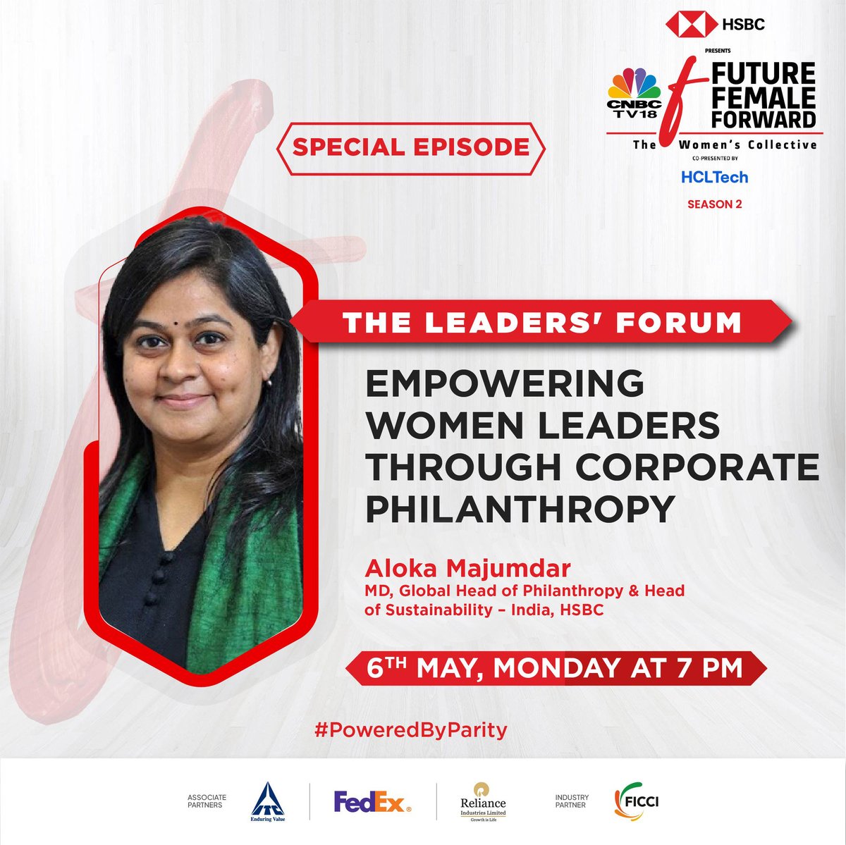 Join us on CNBC-TV18's Future. Female. Forward for an exclusive discussion with HSBC Trailblazers on gender parity & beyond. Save the date!  

06th May, Monday | 7 PM  

@HSBC_IN @hcltech @ITCCorpCom @FedExIndia @ficci_india
#FutureFemaleForward #Season2 #FutureisHERs