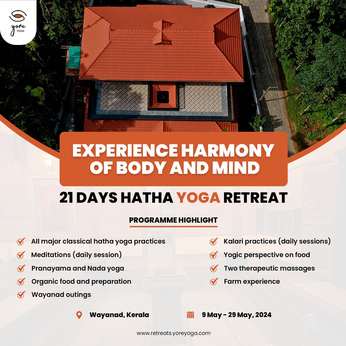 21-Day Hatha Yoga Retreat with Yore Yoga! 🧘‍♀️✨

Join us from May 9th to May 29th and embark on a holistic experience!

Visit: retreats.yoreyoga.com/product/21-day…

Contact us:
📱+971 55 955 2350
📧  yoreyoga@gmail.com

#YoreYoga #YoreYogaRetreats #BookNow #Sadhguru  #Wayanad #Paithrukam