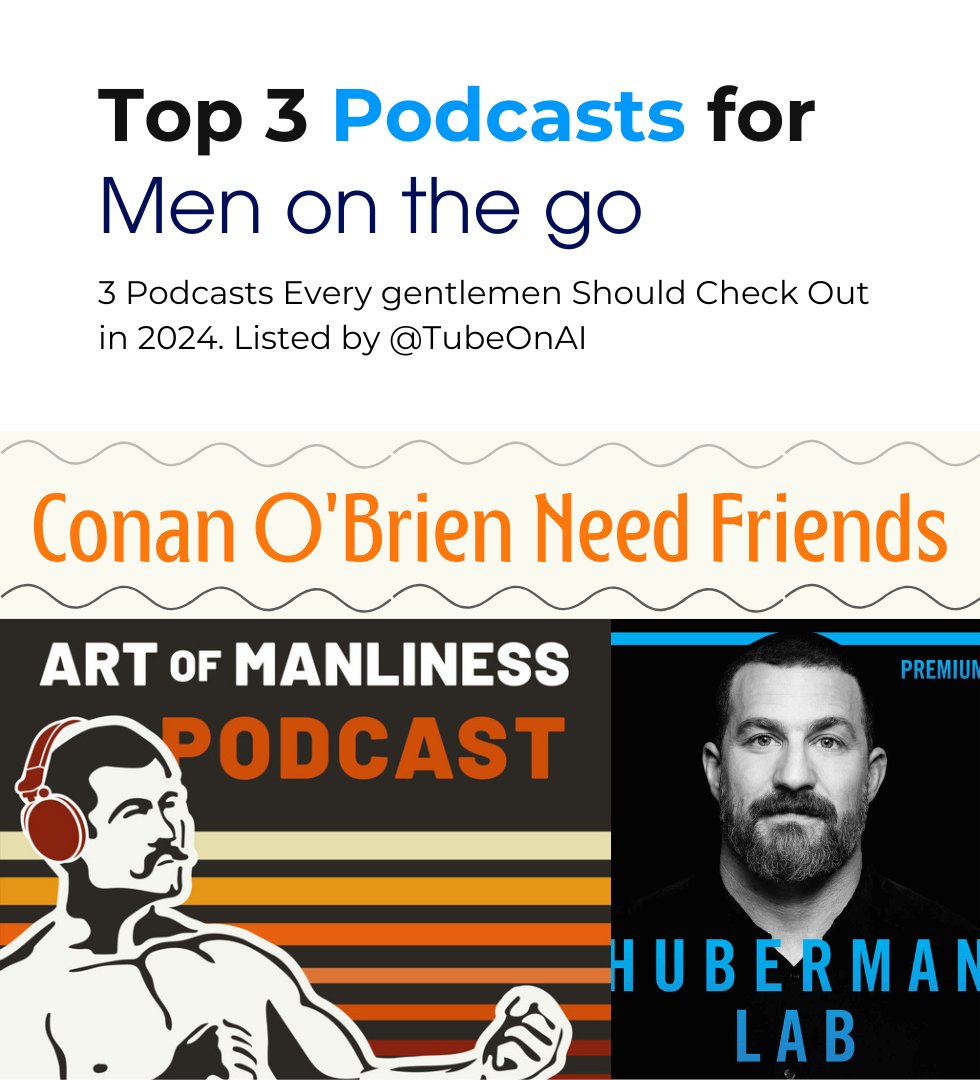 For The Past 7 Days We Have Been Listening To 15 Different Podcasts Only For Men.

Here Are 3 Podcast I Found To Be The Perfect Fit For Men.

Bookmark this Tweet and Start Listening Them Today With TubeOnAI.

#podcastformen #TubeOnAI #PodcastRecommendation #bestpodcast…