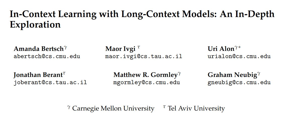 In-context learning provides an LLM with a few examples to improve accuracy. But with long-context LLMs, we can now use *thousands* of examples in-context. We find that this long-context ICL paradigm is surprisingly effective– and differs in behavior from short-context ICL! 🧵