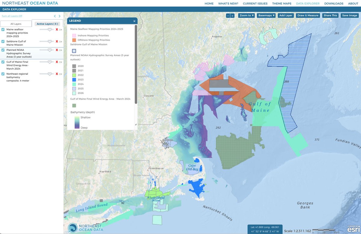 New/updated maps show proposed seafloor mapping areas overlapping part of Gulf of Maine Final Wind Energy Area northeastoceandata.org/seafloor-mappi… Mapping by <a href="/saildrone/">Saildrone</a> <a href="/NOAAFisheries/">NOAA Fisheries</a> <a href="/NOAAFish_NEFSC/">NOAAFish_NEFSC</a> <a href="/NOAAcharts/">NOAA Coast Survey</a> <a href="/MaineDMR/">Maine DMR</a> Maine Governor's Energy Office #gulfofmaine #bathymetry #offshorewind