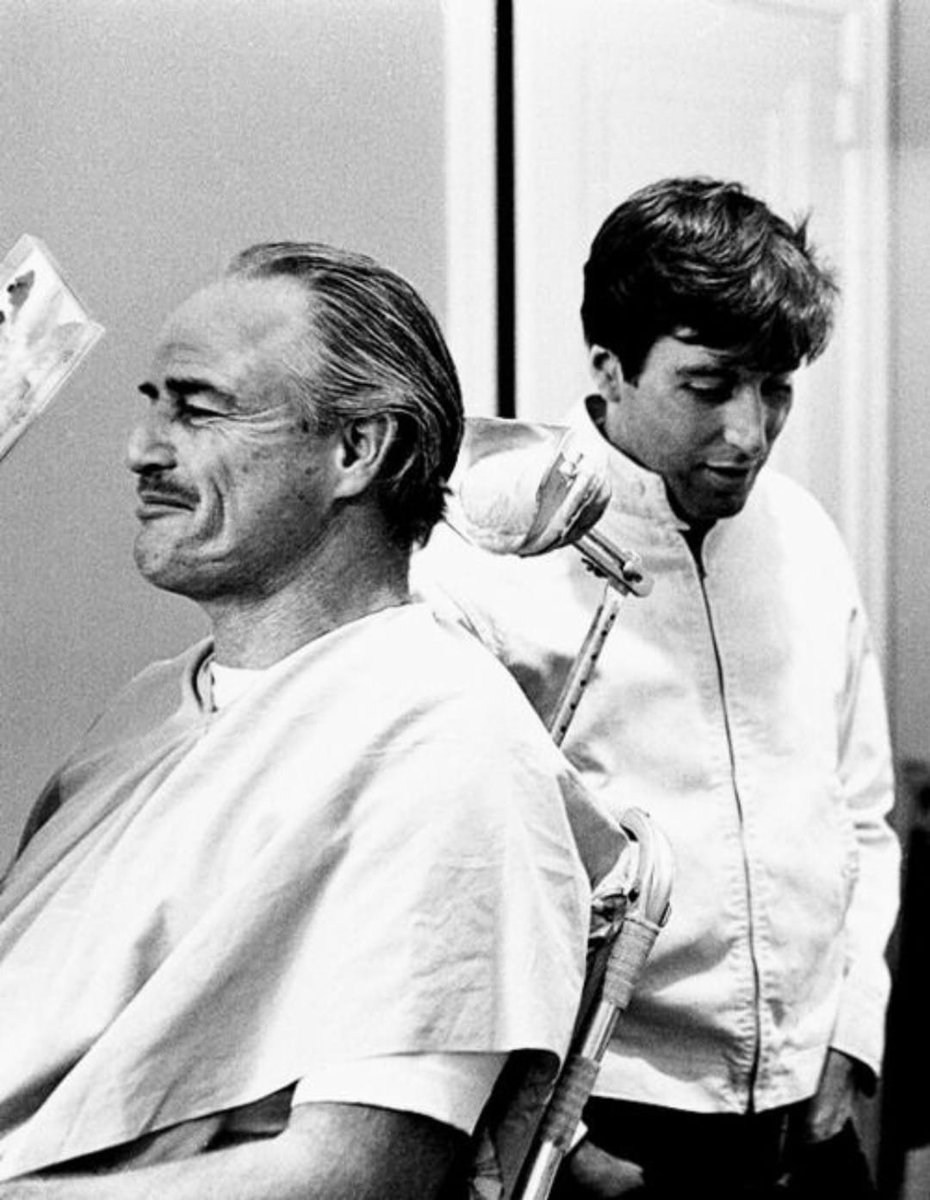 Marlon Brando and Al Pacino on the set of ‘The Godfather’ (1972)