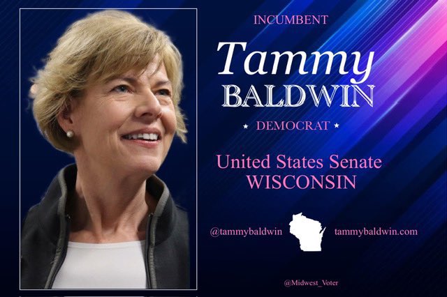 Re-elect  @tammybaldwin not just to keep this seat BLUE but also protect democracy and continue the work of making a difference in the lives of Wisconsin’s working families election to the

#DemVoice1   #ONEV1 #BLUEDOT #LiveBlue #ResistanceUnited #Allied4Dems